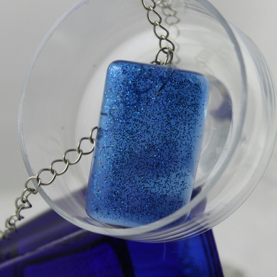 Rectangle necklace in blueberry twinkle resin 