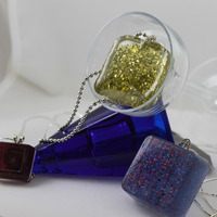 Square Necklace in Lime Twist Glitter Resin  - Thumbnail 1