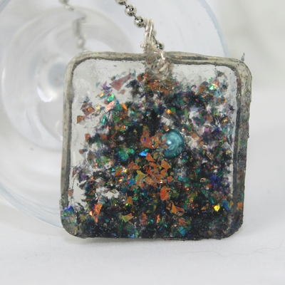 Square necklace in girly girl glitter resin 