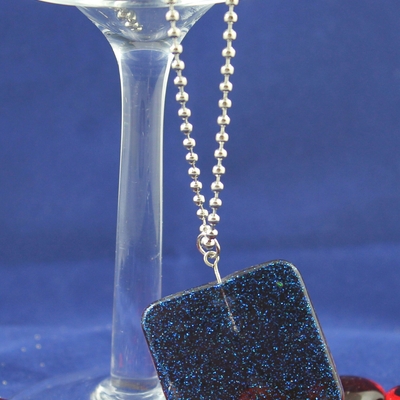 Square necklace in twilight glitter resin 
