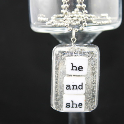 Word play rectangle necklace - he and she