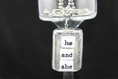 Word Play Rectangle Necklace - He And She