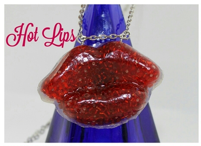 "Hot Lips" Necklace in Red Beaded Resin