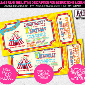 Ticket invitations for carnival or circus birthday - Thumbnail 2
