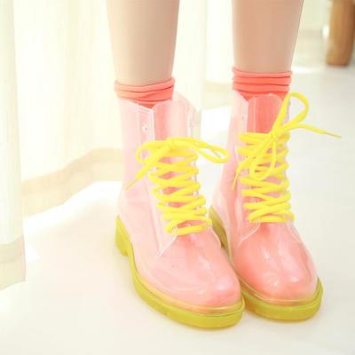 Fashion kawaii transparent candy colors waterproof martin rain boots - Thumbnail 4