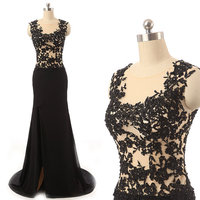 Long Prom Dress, Black Prom Dress, Sexy See Through Prom Dress, Beaded Black Lace Prom dress, Chiffon Prom Dress, Side Slit Prom Dress, PD15216 - Thumbnail 1