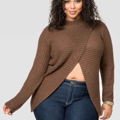 Mock neck cross front sweater