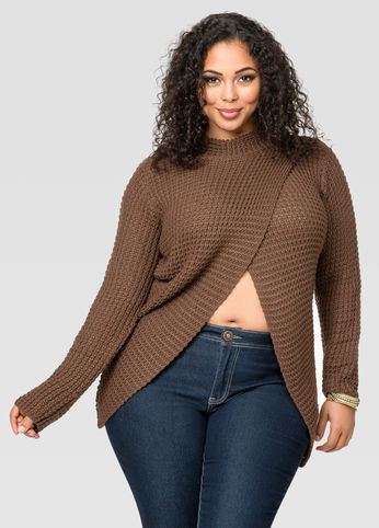 MOCK NECK CROSS FRONT SWEATER