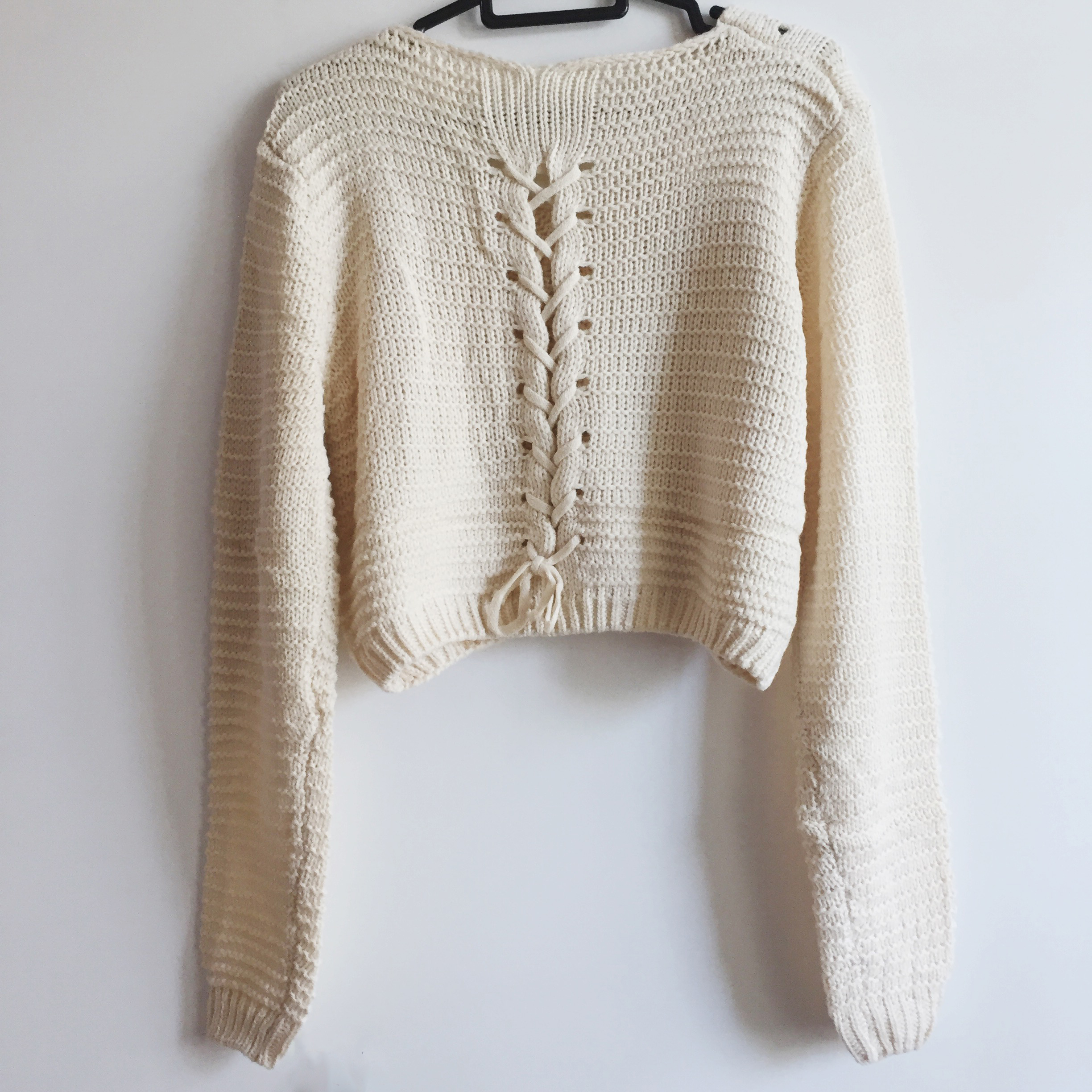 Lace Up Back Cropped Knit Sweater 