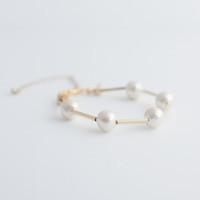Japan Cotton Pearls Metal Bracelet BL1080 - Thumbnail 3