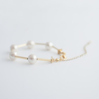 Japan Cotton Pearls Metal Bracelet BL1080 - Thumbnail 4