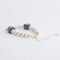 Black Onyx Bead Cotton Pearl Bracelet BL1082 - Thumbnail 2