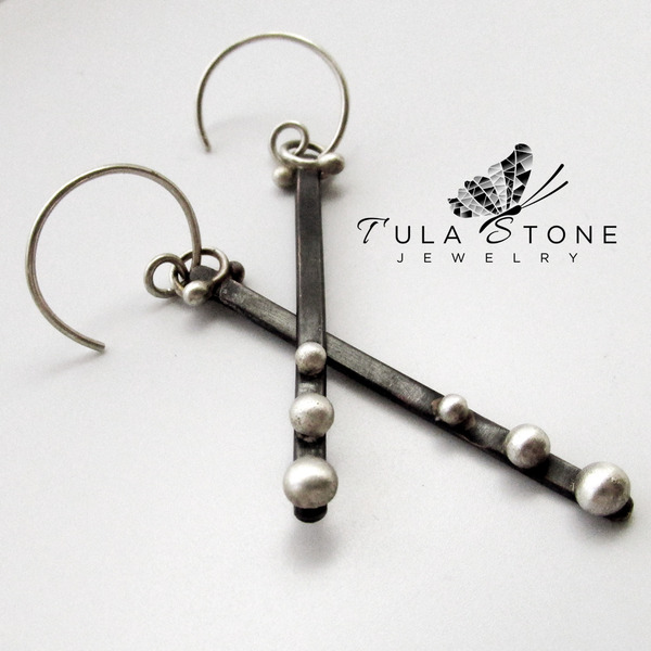 Sterling and Blackened Copper Gothic Stick Earring Dangles