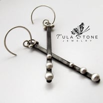 Sterling and Blackened Copper Gothic Stick Earring Dangles