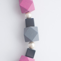 Wooden Black Onyx Cotton Pearls Necklace NL1067 - Thumbnail 3