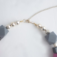 Wooden Black Onyx Cotton Pearls Necklace NL1067 - Thumbnail 4