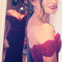 prom dresses with straps,Burgundy Trumpet/Mermaid Off-the-shoulder Chiffon Prom Dresses Evening Dresses 8650 - Thumbnail 1