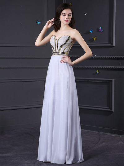 white prom dresses,White A-line Sweetheart Chiffon Prom Dresses Evening Dresses 842