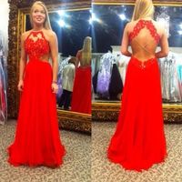 Long prom dress, sexy prom dress, lace prom dress, open back prom dress, red prom dress, chiffon prom dress, PD15122 - Thumbnail 2