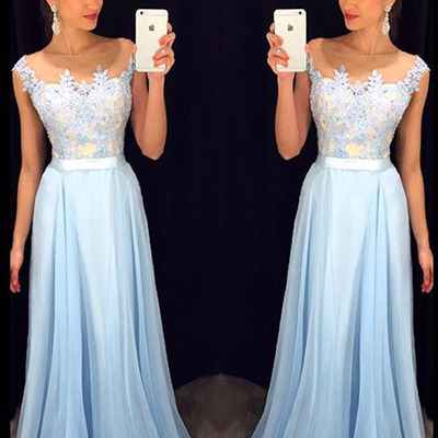 Prom dresses for curvy girls,light sky blue a-line bateau chiffon prom dresses evening dresses 8686
