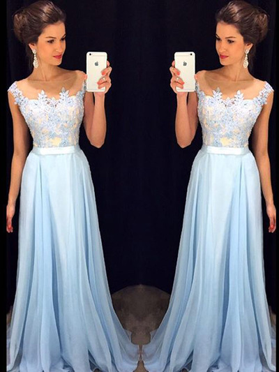 prom dresses for curvy girls,Light Sky Blue A-line Bateau Chiffon Prom Dresses Evening Dresses 8686