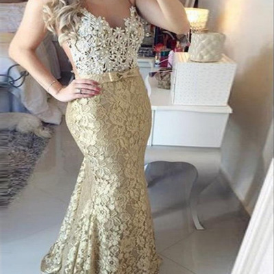 Green prom dresses,gold trumpet/mermaid scoop tulle prom dresses evening dresses 8706