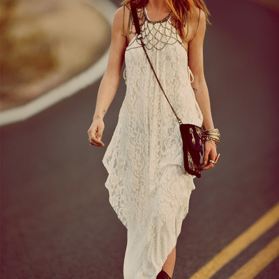 American style irregular laced summer dress sm15ql101 - Thumbnail 4