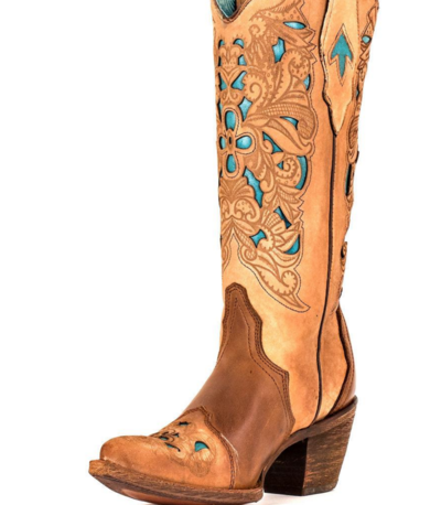 USA CORRAL TURQUOISE HUED HAND CRAFTED LEATHER CONTEMPORARY BOOTS