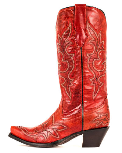 USA CORRAL DISTRESSED LEATHER CONTRAST INLAY UNIQUE STITCHED BOOTS