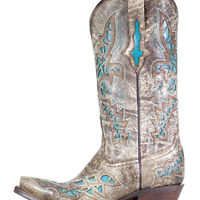 USA LUCCHESE DESERT WITH TURQUOISE INLAYS LEATHER COW BOY BOOTS - Thumbnail 1