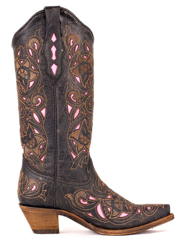 USA CORRAL BLACK TAN BROWN FLORAL LASER PINK DESIGN A1953