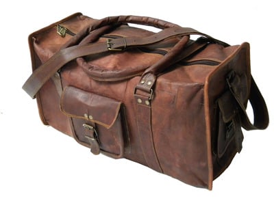 24x12x10" leather bag leather square duffle bag gym bag sport bag cabin bag overnight travel bag tote leather briefcase