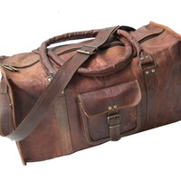 24x12x10" Leather bag Leather Square Duffle bag Gym bag Sport bag Cabin bag overnight Travel Bag Tote leather briefcase - Thumbnail 1