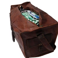 24x12x10" Leather bag Leather Square Duffle bag Gym bag Sport bag Cabin bag overnight Travel Bag Tote leather briefcase - Thumbnail 3