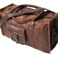 18" leather Duffle bag Gym bag Travel bag Luggage bag Overnite Bag Holdall bag Pure leather Weekend bags duffel bags - Durable and Sturdy - Thumbnail 2