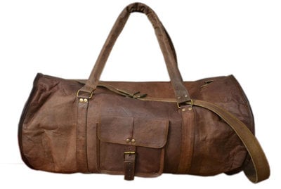 24" handmade leather bag round duffle bag gym bag sport bag cabin bag overnight travel bag tote leather briefcase cabin bag messenger bag