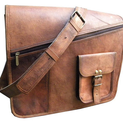 14x11x5 "new goat leather handmade office briefcase college laptop macbook bag