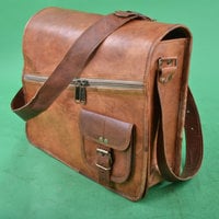 14x11x5 "New Goat Leather Handmade Office Briefcase College Laptop Macbook Bag - Thumbnail 1