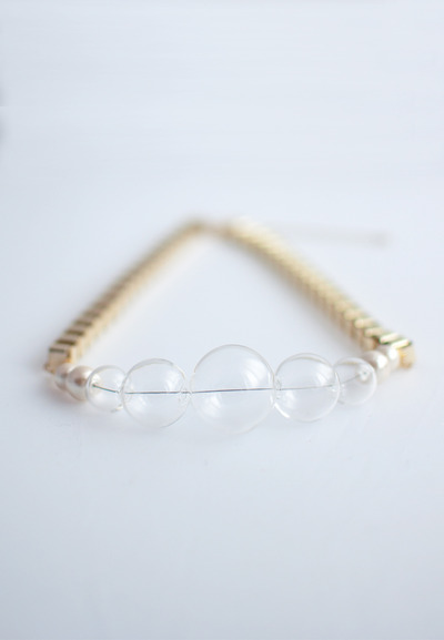 Transparent Glass Beads Metal Necklace NL1087