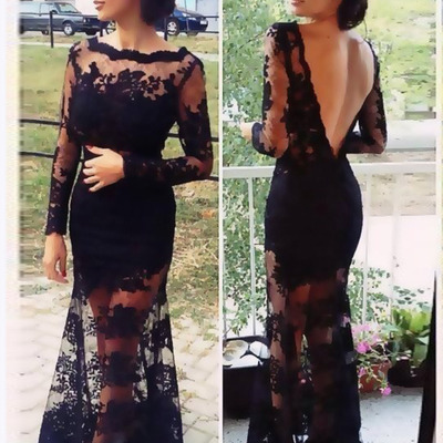 Boho prom dresses,black trumpet/mermaid bateau appliques 2016 prom dresses evening dresses 018