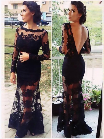 boho prom dresses,Black Trumpet/Mermaid Bateau Appliques 2016 Prom Dresses Evening Dresses 018