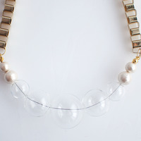 Transparent Glass Beads Metal Necklace NL1087 - Thumbnail 4