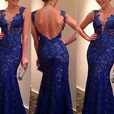 Cute prom dresses,royal blue trumpet/mermaid bateau lace prom dresses evening dresses 007