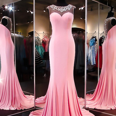Neon prom dresses,pink sheath/column scoop floor-length chiffon 2016 prom dresses evening dresses 8702