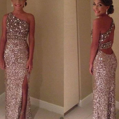 Pretty prom dresses,full sequins sheath/column one shoulder tulle 2016 prom dresses evening dresses 8701