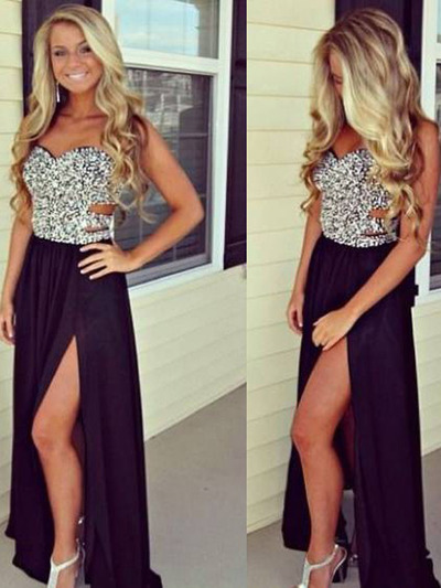 navy prom dresses,Dark Navy A-line Sweetheart Rhinestone Chiffon 2016 Prom Dresses Evening Dresses 1246