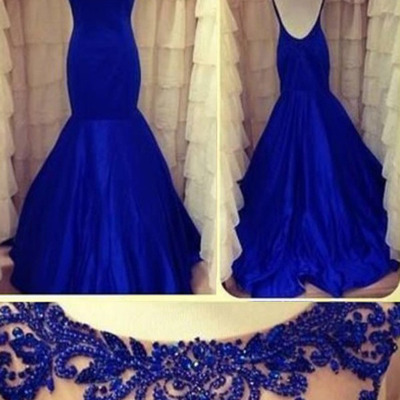 Royal blue prom dresses,royal blue trumpet/mermaid scoop  tulle 2016 prom dresses evening dresses 1212