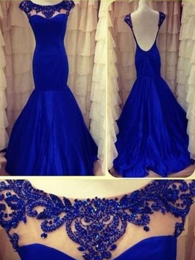 Royal Blue prom dresses,Royal Blue Trumpet/Mermaid Scoop  Tulle 2016 Prom Dresses Evening Dresses 1212
