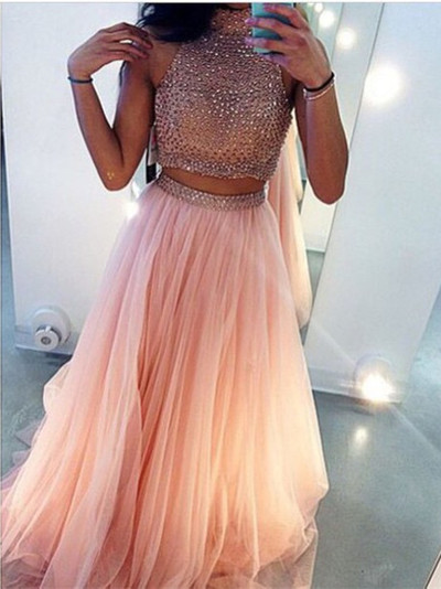 Halter Open Back Beading Bodice Split Skirt Long Prom Dress,Evening Dresses