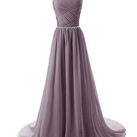 Beading ruching A-line chiffon floor-length prom dress - Thumbnail 1
